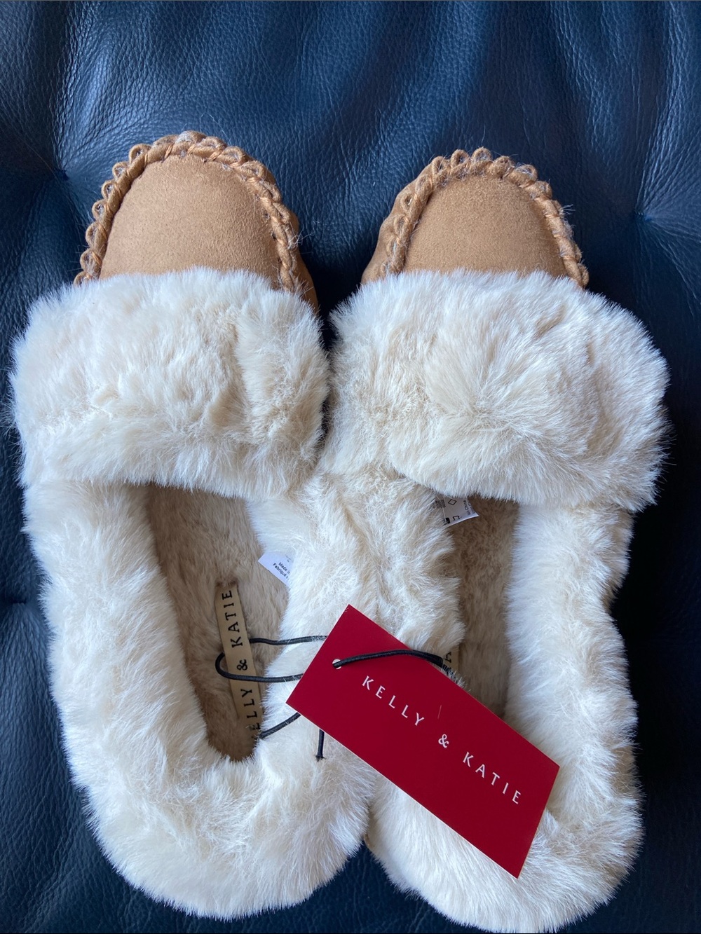 Kelly & Katie Plush Faux Fur Slip-On Mules in Cream and Tan